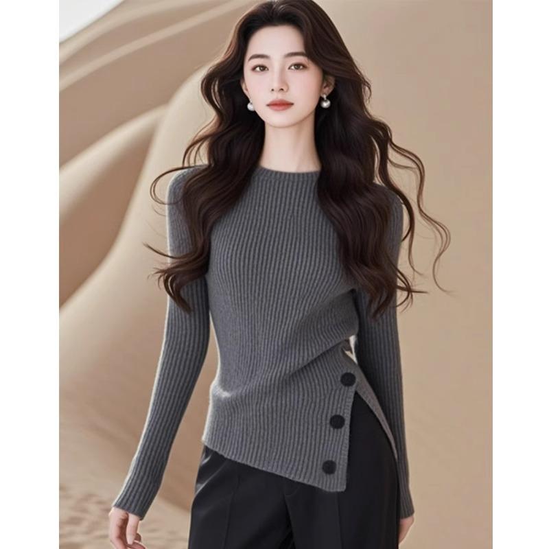 春 コーデ レディース ファッション オシャレ カワイイ シンプル きれいめ ナチュラル 上品カジュアル 婦人服 カバー 通勤ウェア スリムフィット トップス フォレスト スリット 裾