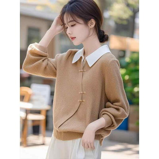 春 コーデ レディース ファッション オシャレ カワイイ シンプル きれいめ ナチュラル 上品カジュアル 婦人服 カーキ フェイク ツーピース セーター 通勤ウェア ハイエンド ウール 春 コーデ レディース ファッション オシャレ カワイイ シンプル きれいめ ナチュラル 上品カジュアル 婦人服 カーキ フェイク ツーピース セーター 通勤ウェア ハイエンド ウール