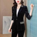春 コーデ レディース ファッション オシャレ カワイイ シンプル きれいめ ナチュラル 上品カジュアル 婦人服 ベルベット PUレザー スーツ ハイエンド ゴールド ビジネス フォーマルウェア
