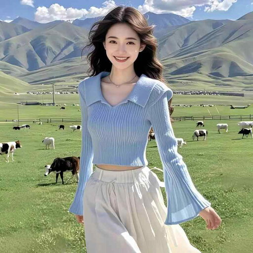 春 コーデ レディース ファッション オシャレ カワイイ シンプル きれいめ ナチュラル 上品カジュアル 婦人服 ベルスリーブ ブルー セーター 通勤ウェア トップス 春 コーデ レディース ファッション オシャレ カワイイ シンプル きれいめ ナチュラル 上品カジュアル 婦人服 ベルスリーブ ブルー セーター 通勤ウェア トップス