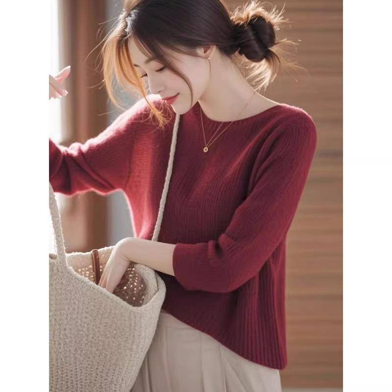 봄 코데 레이디스 패션 멋 귀엽다 심플 예쁘고 내츄럴 품위 캐주얼 여성의류 하이엔드 부드러운 니트 탑스 앙코라 레드 스웨터