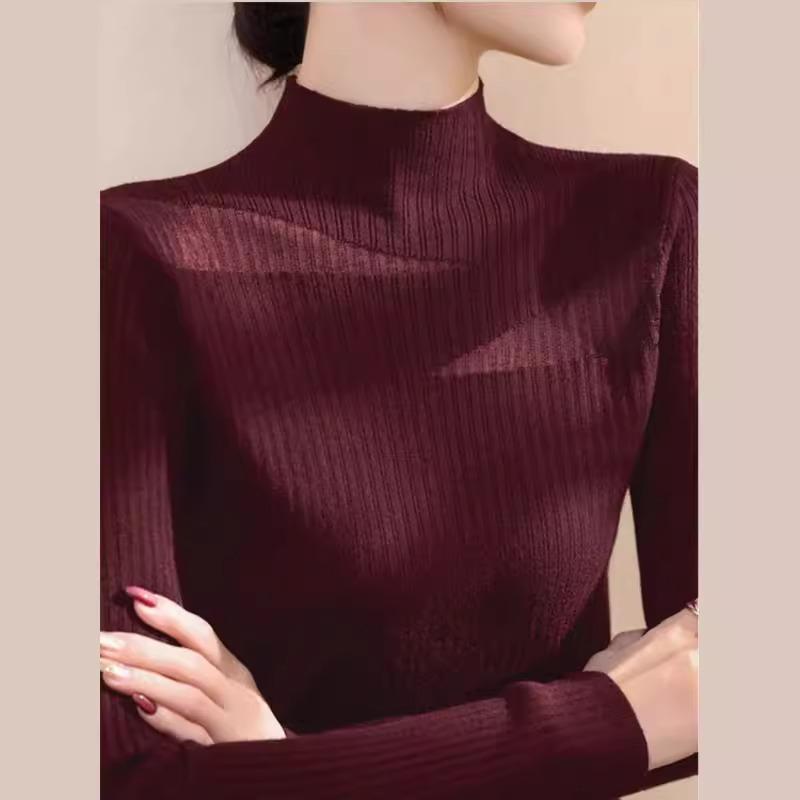 春 コーデ レディース ファッション オシャレ カワイイ シンプル きれいめ ナチュラル 上品カジュアル 婦人服 フレンチ ハイエンド ハイネック 長袖 セーター スリム レイヤリング シャツ