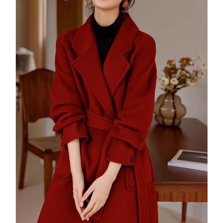 Rakuten - 春 コーデ レディース ファッション オシャレ カワイイ シンプル きれいめ ナチュラル 上品カジュアル 婦人服 レッド ウール コート ハイエンド スーツ カラー ミドルコート