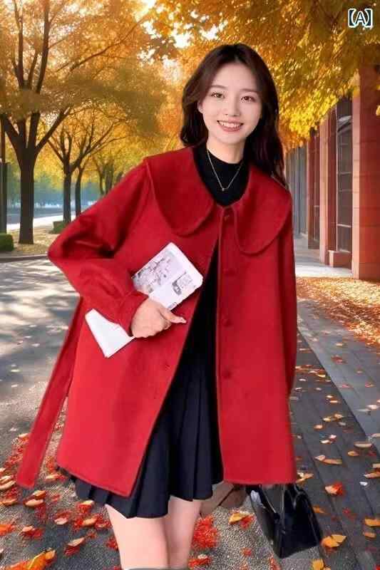 春 コーデ レディース ファッション オシャレ カワイイ シンプル きれいめ ナチュラル 上品カジュアル 婦人服 赤 ウール コート ハイエンド 2