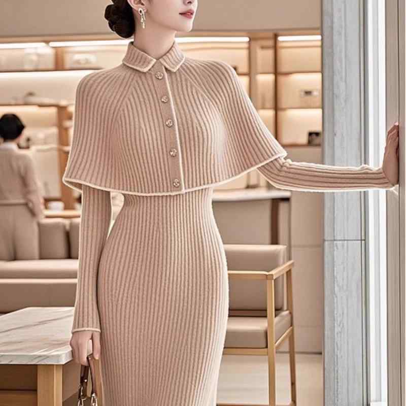 Rakuten - 春 コーデ レディース ファッション オシャレ カワイイ シンプル きれいめ ナチュラル 上品カジュアル 婦人服 カーキ ケープ セーター ドレス