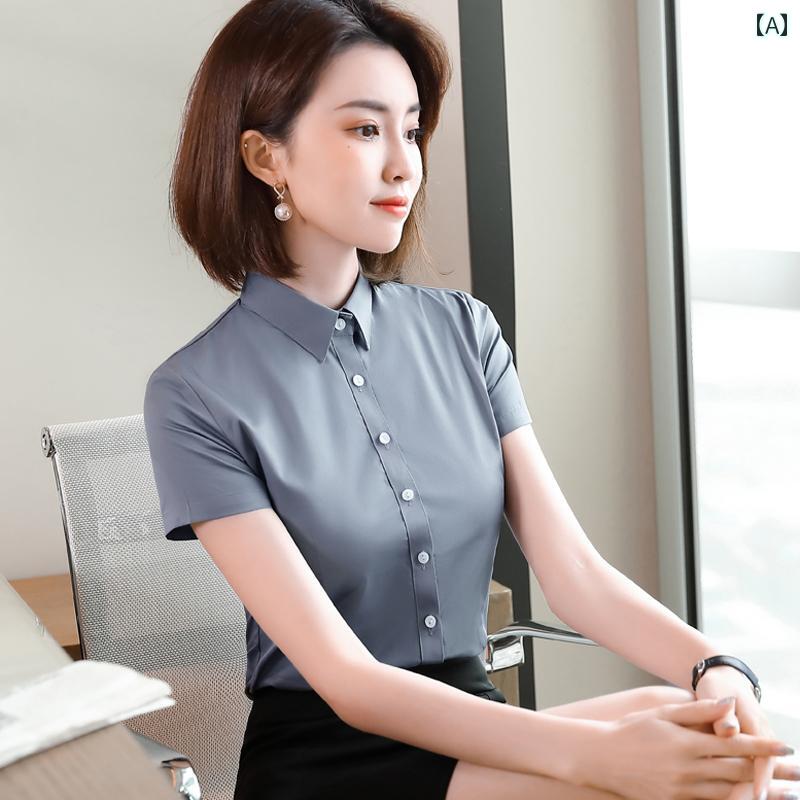 春 コーデ レディース ファッション オシャレ カワイイ シンプル きれいめ ナチュラル 上品カジュアル 婦人服 半袖 シャツ 夏 フォーマルドレス テンセル 白 ホテル ユニフォーム