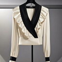 春 コーデ レディース ファッション オシャレ カワイイ シンプル きれいめ ナチュラル 上品カジュアル 婦人服 トップス フレンチ ハイエンド シック 長袖 シャンパン カラー シャツ