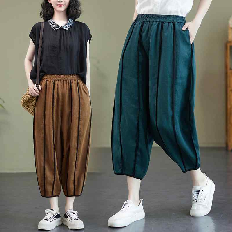 Linen, Hemp - 春 コーデ レディース ファッション オシャレ カワイイ シンプル きれいめ ナチュラル 上品カジュアル 婦人服 夏 薄手 パンツ コットン リネン カラーマッチング スリム カジュアル キャロット 九分丈