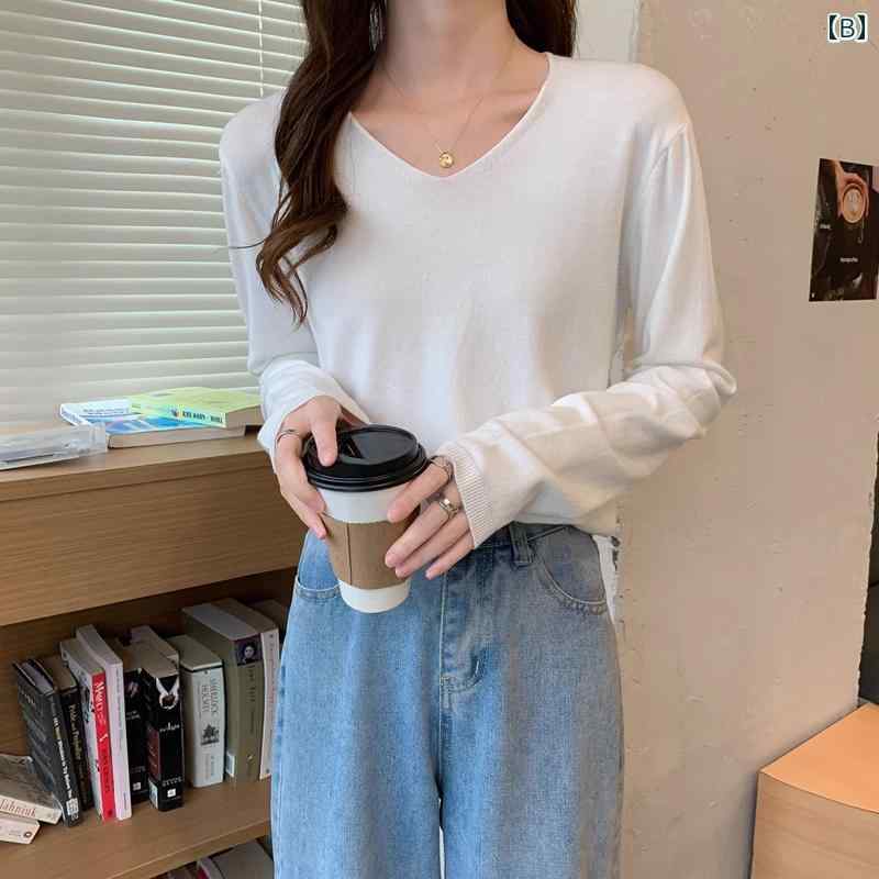 春 コーデ レディース ファッション オシャレ カワイイ シンプル きれいめ ナチュラル 上品カジュアル 婦人服 フレンチ Vネック セーター スリム 長袖 トップス ベース レイヤー