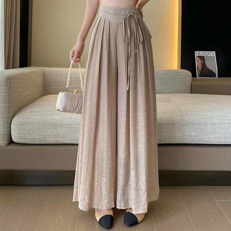 Rakuten - 春 コーデ レディース ファッション オシャレ カワイイ シンプル きれいめ ナチュラル 上品カジュアル 婦人服 プリーツ ワイドレッグ パンツ 薄手 コットン リネン Aライン スリム スカート