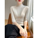 秋 ファースト ライン レディ トゥ ウェア シームレス ハーフ タートルネックシャツ 女性用 スリムフィット 七分袖 ミッド スリーブ カラー ニットインナー...