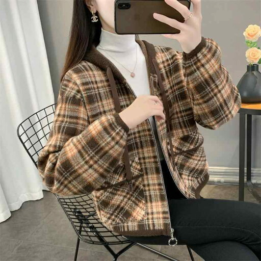春 コーデ レディース ファッション オシャレ カワイイ シンプル きれいめ ナチュラル 上品カジュアル 婦人服 チェック柄 フード付き ニット ウール コート カジュアル ベルベット ジッパー カーディガン 春 コーデ レディース ファッション オシャレ カワイイ シンプル きれいめ ナチュラル 上品カジュアル 婦人服 チェック柄 フード付き ニット ウール コート カジュアル ベルベット ジッパー カーディガン