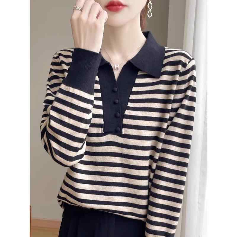 春 コーデ レディース ファッション オシャレ カワイイ シンプル きれいめ ナチュラル 上品カジュアル 婦人服 ポロシャツ カラー ブロック ストライプ ニット レイヤリング シャツ セーター スリム