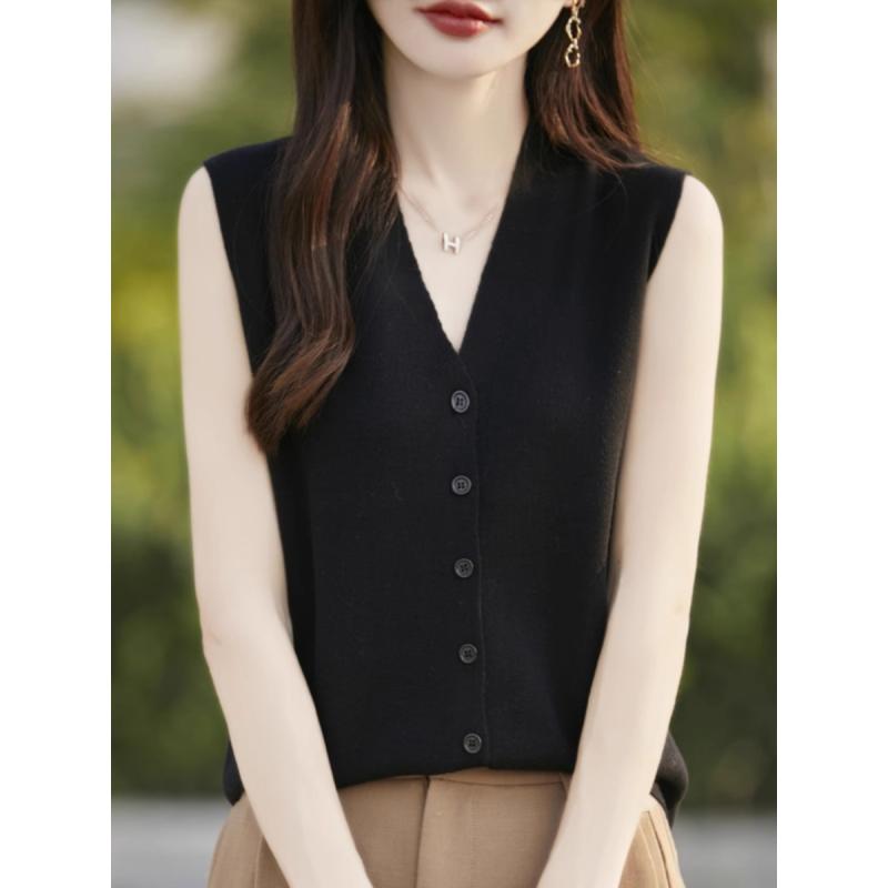 春 コーデ レディース ファッション オシャレ カワイイ シンプル きれいめ ナチュラル 上品カジュアル 婦人服 シンプル ゆったり クラシック Vネック セーター ベストノースリーブ カーディガン ベスト チョッキ