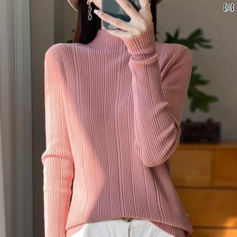 春 コーデ レディース ファッション オシャレ カワイイ シンプル きれいめ ナチュラル 上品カジュアル 婦人服 ハーフ タートルネック スパンコール スリムフィット インナー セーター 長袖 防寒 ニット スリム