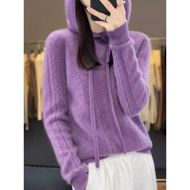 春 コーデ レディース ファッション オシャレ カワイイ シンプル きれいめ ナチュラル 上品カジュアル 婦人服 セーター ツイスト フード付き スウェットシャツ スリム ウール ニット
