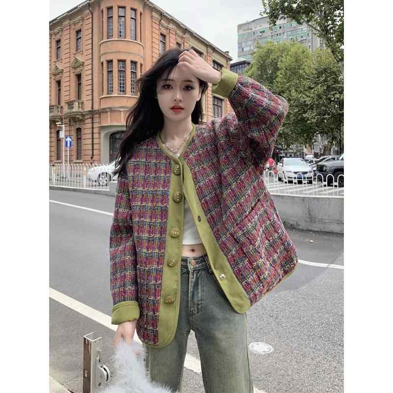 春 コーデ レディース ファッション オシャレ カワイイ シンプル きれいめ ナチュラル 上品カジュアル 婦人服 ハイエンド チェック柄 カーディガン トップス スリム フレンチ ジャケット