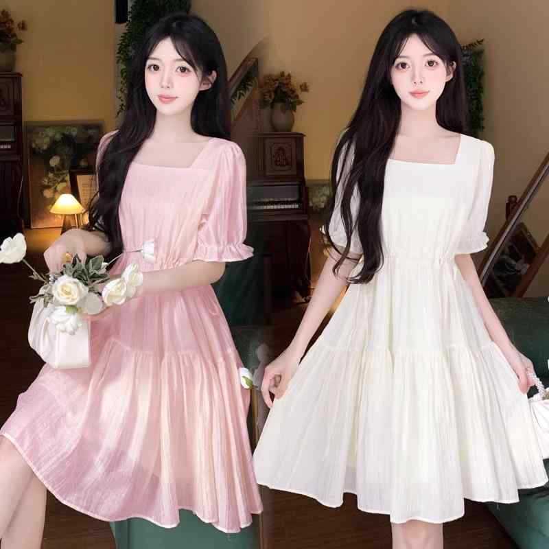 Rakuten - 春 コーデ レディース ファッション オシャレ カワイイ シンプル きれいめ ナチュラル 上品カジュアル 婦人服 フレンチ ピンク スクエアネック ドレス 夏 カバー スリミング Aライン スカート