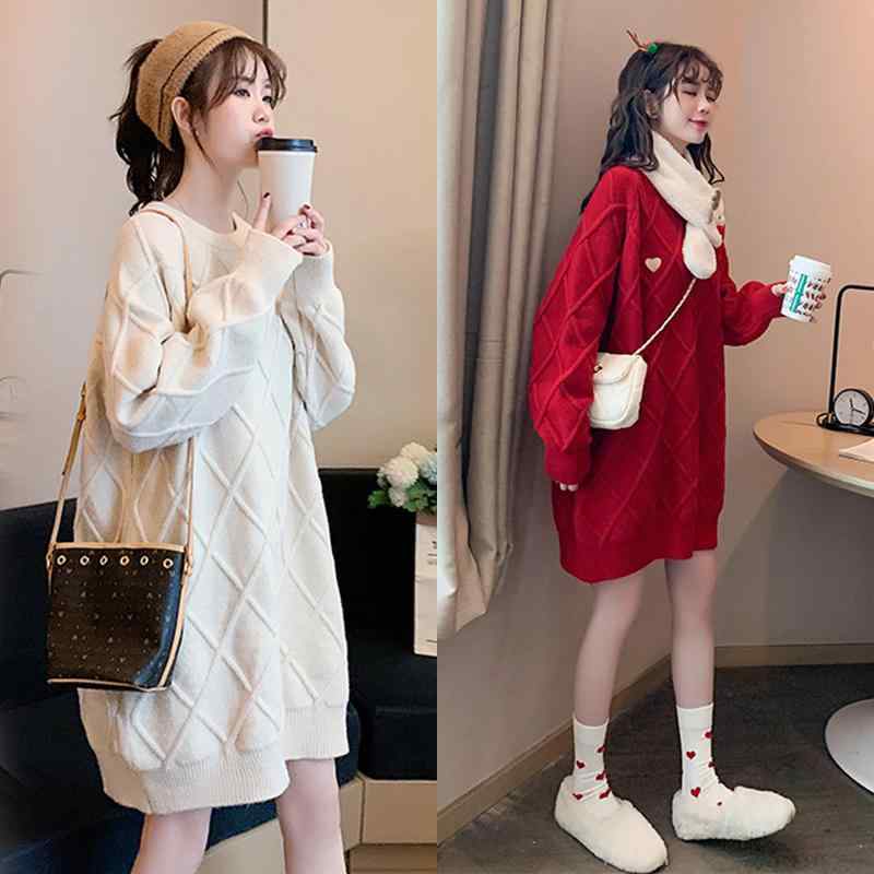 春 コーデ レディース ファッション オシャレ カワイイ シンプル きれいめ ナチュラル 上品カジュアル 婦人服 ミドル丈 セーター ドレス 大きいサイズ ニット