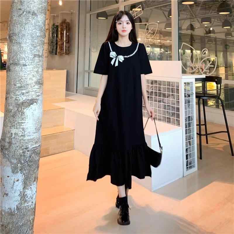 春 コーデ レディース ファッション オシャレ カワイイ シンプル きれいめ ナチュラル 上品カジュアル 婦人服 大きいサイズ ステッチ 黒 ドレス 夏 ゆったり スリム Tシャツ ロング スカート