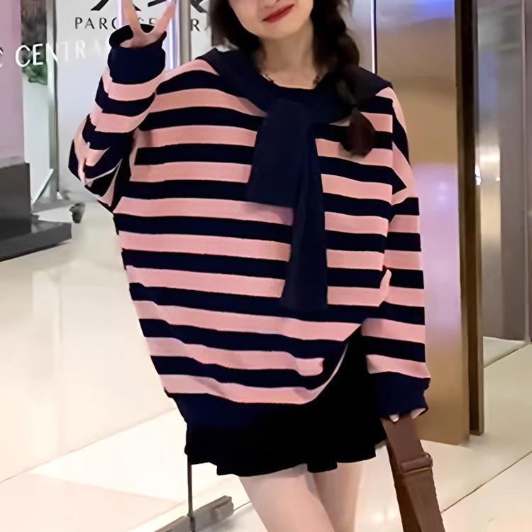 春 コーデ レディース ファッション オシャレ カワイイ シンプル きれいめ ナチュラル 上品カジュアル 婦人服 ピンク ストライプ フード付き スウェットシャツ アウターウェア スリムトップス