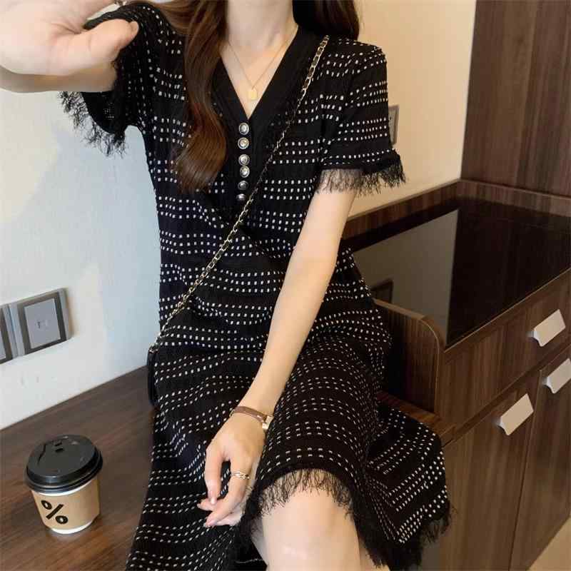 春 コーデ レディース ファッション オシャレ カワイイ シンプル きれいめ ナチュラル 上品カジュアル 婦人服 フレンチ風 スタイル 半袖 ドレス 夏 ハイエンド タッセル セーター Aライン スカート