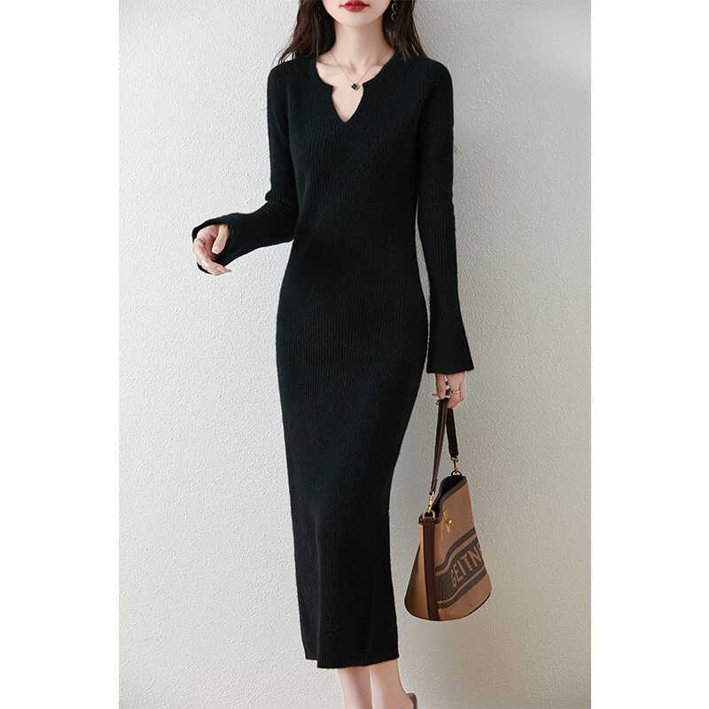 春 コーデ レディース ファッション オシャレ カワイイ シンプル きれいめ ナチュラル 上品カジュアル 婦人服 ウール ドレス スリムフィット セーター ロング ニット スカート