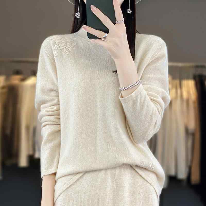 春 コーデ レディース ファッション オシャレ カワイイ シンプル きれいめ ナチュラル 上品カジュアル 婦人服 スタンドカラー プルオーバー セーター ウール ニット シャツ トップス