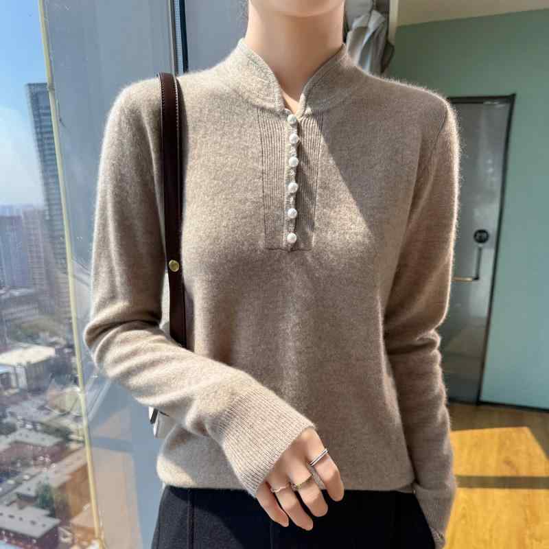 Rakuten - 春 コーデ レディース ファッション オシャレ カワイイ シンプル きれいめ ナチュラル 上品カジュアル 婦人服 スタンドカラー ウール セーター プルオーバー インナー レイヤリング シャツ