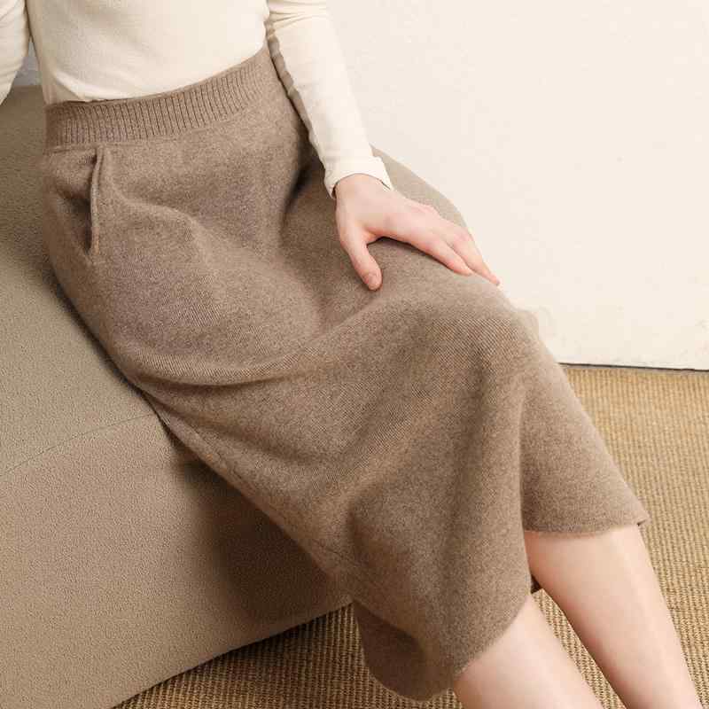 Rakuten - 春 コーデ レディース ファッション オシャレ カワイイ シンプル きれいめ ナチュラル 上品カジュアル 婦人服 ダブル ポケット ウール スカート ニット ミドル丈 スカート ワンステップ ストレート