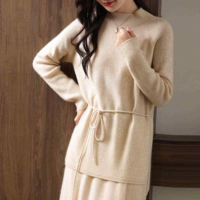 春 コーデ レディース ファッション オシャレ カワイイ シンプル きれいめ ナチュラル 上品カジュアル 婦人服 ウール セーター ハーフ タートルネック ミッドレン グスプル オーバー ウエスト