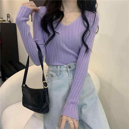 春 コーデ レディース ファッション オシャレ カワイイ シンプル きれいめ ナチュラル 上品カジュアル 婦人服 Vネック ピット ストライプ セーター 柔らかい セクシー シック スリムフィット ローネック シャツ パープル トップス 春 コーデ レディース ファッション オシャレ カワイイ シンプル きれいめ ナチュラル 上品カジュアル 婦人服 Vネック ピット ストライプ セーター 柔らかい セクシー シック スリムフィット ローネック シャツ パープル トップス
