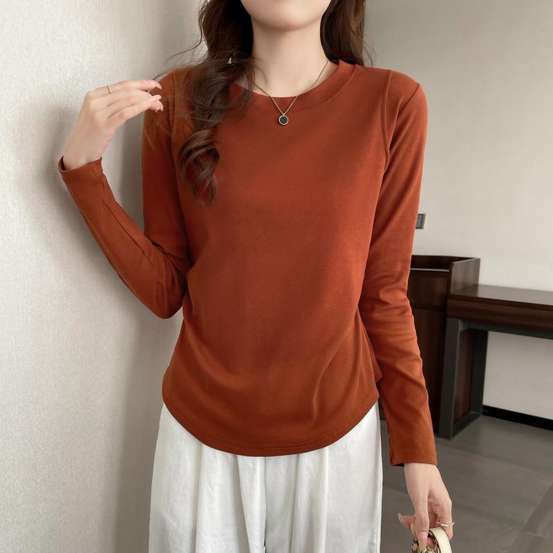 T-Shirts - 春 コーデ レディース ファッション オシャレ カワイイ シンプル きれいめ ナチュラル 上品カジュアル 婦人服 長袖 Tシャツ インナー レイヤリング フレンチ ハイエンド プリーツ ネック トップス