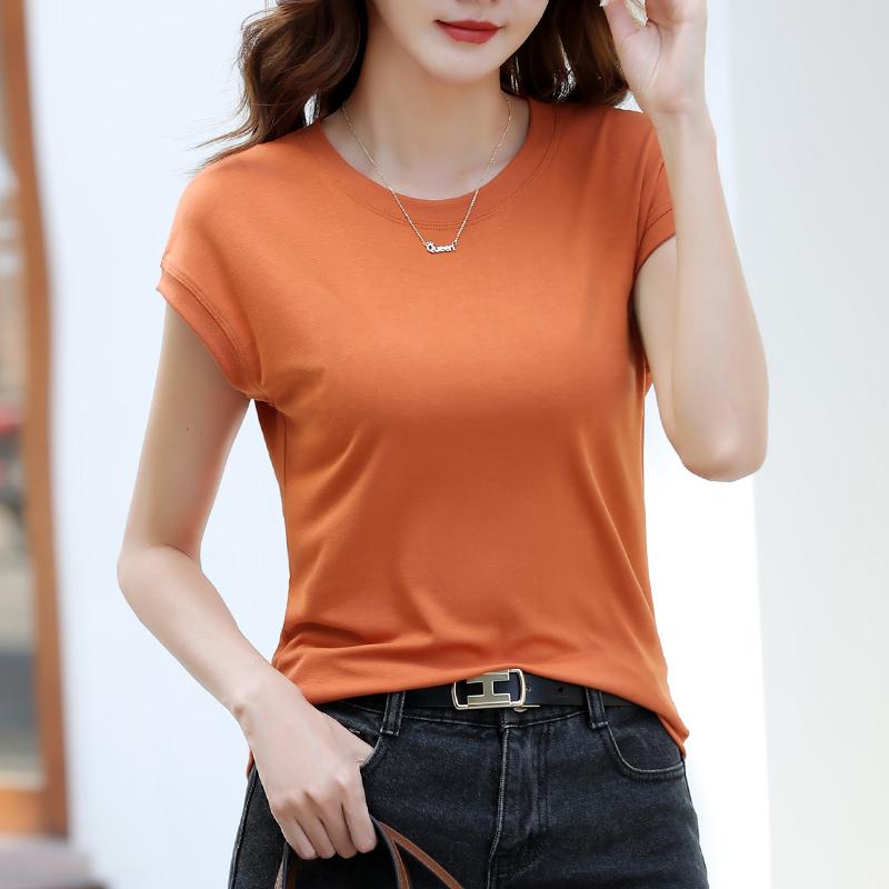 Rakuten - 春 コーデ レディース ファッション オシャレ カワイイ シンプル きれいめ ナチュラル 上品カジュアル 婦人服 無地 半袖 夏服 フライング スリーブ Tシャツ スリム シンプル