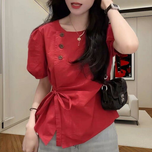 春 コーデ レディース ファッション オシャレ カワイイ シンプル きれいめ ナチュラル 上品カジュアル 婦人服 夏 レースアップ シャツ ウエスト スリムトップス 半袖 春 コーデ レディース ファッション オシャレ カワイイ シンプル きれいめ ナチュラル 上品カジュアル 婦人服 夏 レースアップ シャツ ウエスト スリムトップス 半袖