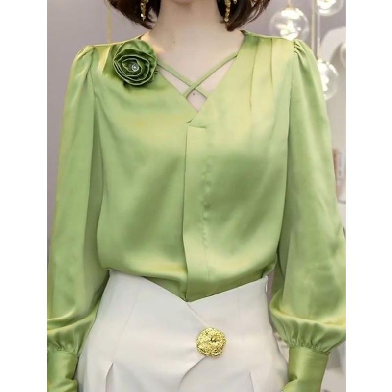 春 コーデ レディース ファッション オシャレ カワイイ シンプル きれいめ ナチュラル 上品カジュアル 婦人服 スリムトップス ハイエンド シャツ 長袖