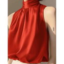 春 コーデ レディース ファッション オシャレ カワイイ シンプル きれいめ ナチュラル 上品カジュアル 婦人服 フレンチ ハイエンド サテン ホルターネック シャツ ノースリーブ アウター ゆったり トップス