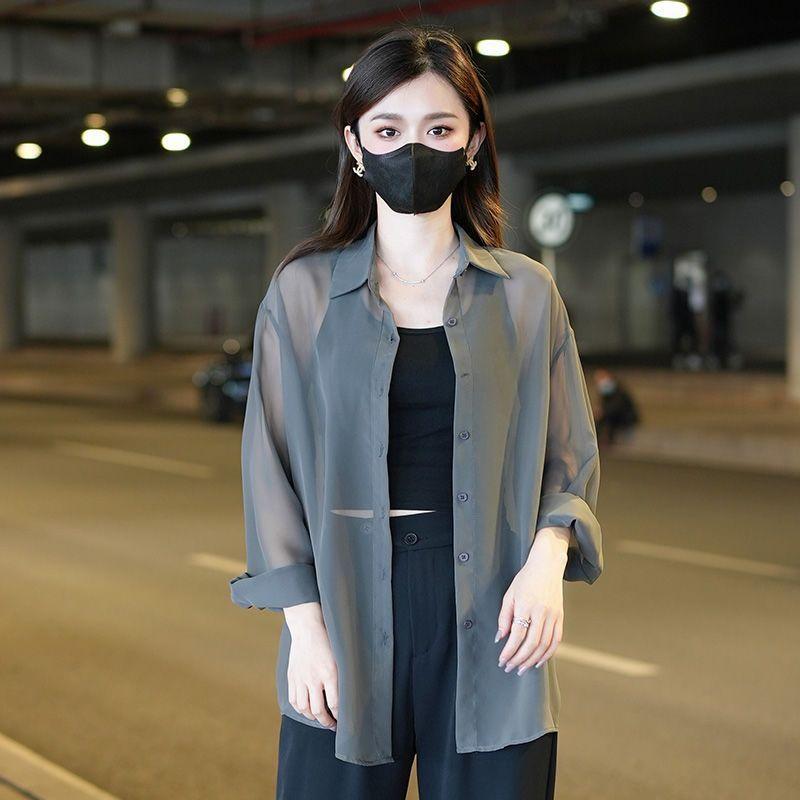 春 コーデ レディース ファッション オシャレ カワイイ シンプル きれいめ ナチュラル 上品カジュアル 婦人服 夏 長袖 シースルー 薄手 日焼け防止 服 カバー トップス シフォンシャツ
