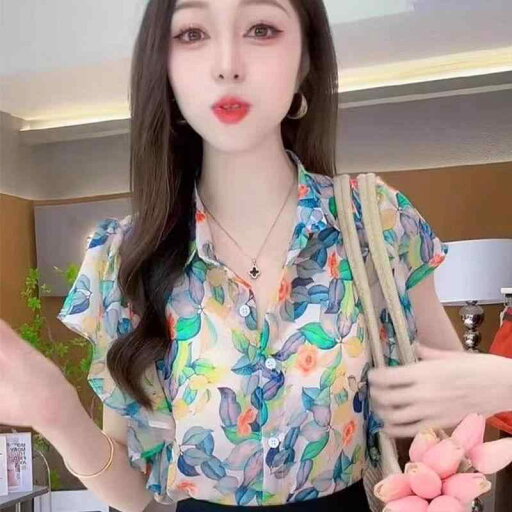 春 コーデ レディース ファッション オシャレ カワイイ シンプル きれいめ ナチュラル 上品カジュアル 婦人服 花柄 ポロカラー 半袖 シャツ 夏 クラシック スリムトップス 春 コーデ レディース ファッション オシャレ カワイイ シンプル きれいめ ナチュラル 上品カジュアル 婦人服 花柄 ポロカラー 半袖 シャツ 夏 クラシック スリムトップス