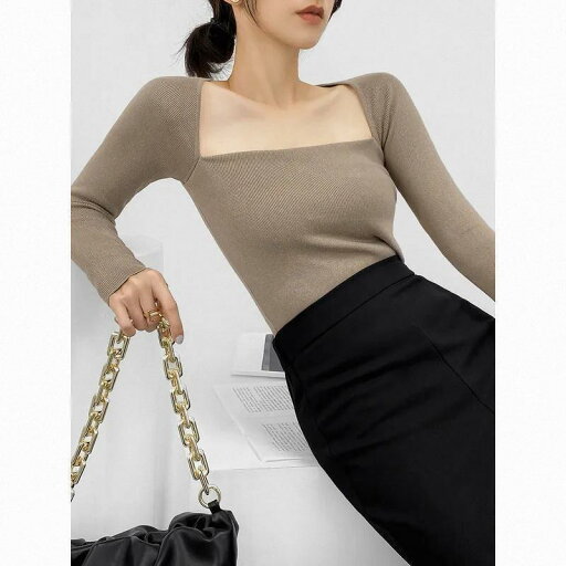 春 コーデ レディース ファッション オシャレ カワイイ シンプル きれいめ ナチュラル 上品カジュアル 婦人服 黒 ニット レイヤリング シャツ フレンチ スクエアネック デコルテ コート セーター トップス 春 コーデ レディース ファッション オシャレ カワイイ シンプル きれいめ ナチュラル 上品カジュアル 婦人服 黒 ニット レイヤリング シャツ フレンチ スクエアネック デコルテ コート セーター トップス