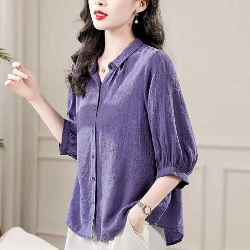 春 コーデ レディース ファッション オシャレ カワイイ シンプル きれいめ ナチュラル 上品カジュアル 婦人服 ハイエンド 紫色 トップス ドレス 七分袖 大きいサイズ ゆったり 無地 シャツ 春 コーデ レディース ファッション オシャレ カワイイ シンプル きれいめ ナチュラル 上品カジュアル 婦人服 ハイエンド 紫色 トップス ドレス 七分袖 大きいサイズ ゆったり 無地 シャツ
