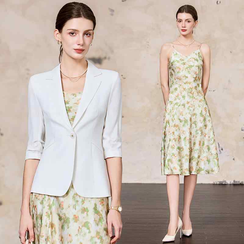 春 コーデ レディース ファッション オシャレ カワイイ シンプル きれいめ ナチュラル 上品カジュアル 婦人服 スーツ ジャケット ウエスト 花柄 ドレス ツーピース