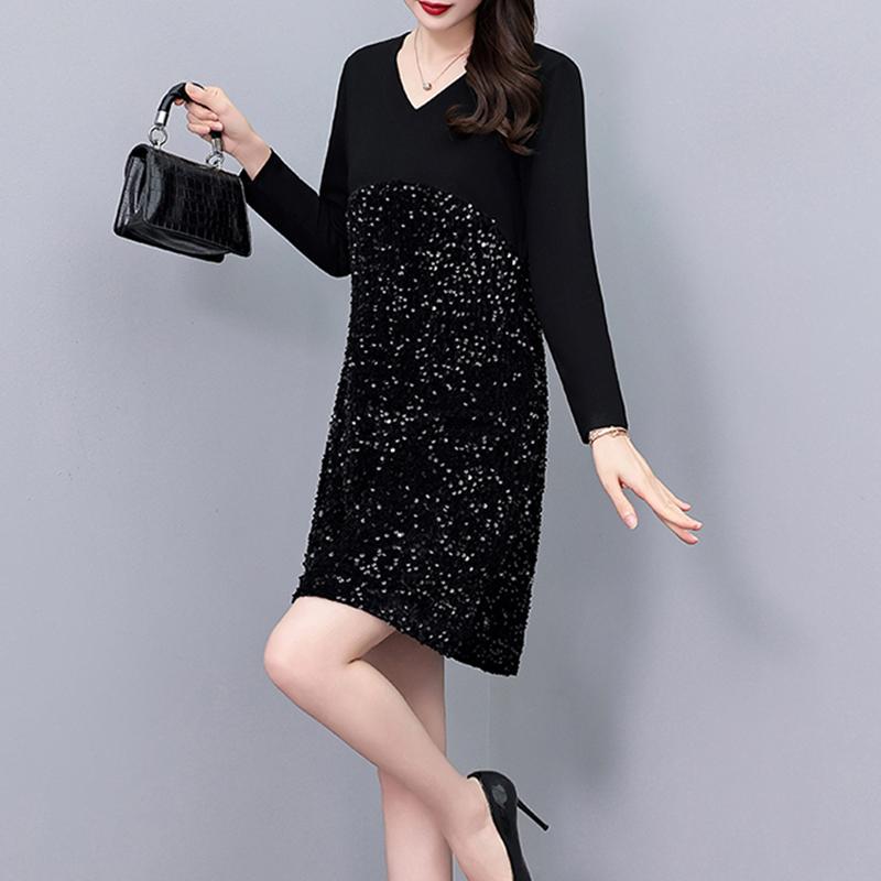 春 コーデ レディース ファッション オシャレ カワイイ シンプル きれいめ ナチュラル 上品カジュアル 婦人服 ゴールド ベルベット ドレス 大きいサイズ Aライン 長袖 ミドル丈