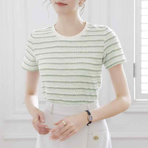 春 コーデ レディース ファッション オシャレ カワイイ シンプル きれいめ ナチュラル 上品カジュアル 婦人服 ニット 半袖 Tシャツ 夏 ストライプ スリムフィット ウエスタンスタイル トップス 春 コーデ レディース ファッション オシャレ カワイイ シンプル きれいめ ナチュラル 上品カジュアル 婦人服 ニット 半袖 Tシャツ 夏 ストライプ スリムフィット ウエスタンスタイル トップス