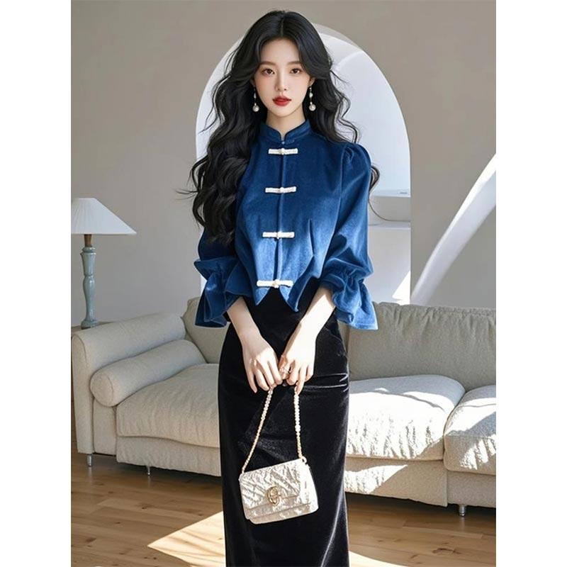 春 コーデ レディース ファッション オシャレ カワイイ シンプル きれいめ ナチュラル 上品カジュアル 婦人服 青 ハイエンド シャツ トップス