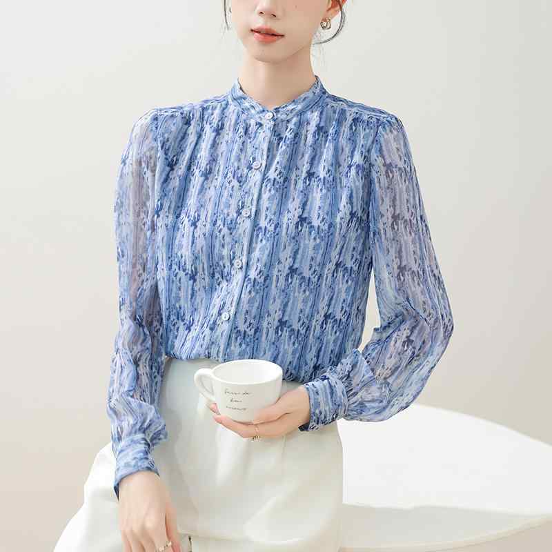 Other - 春 コーデ レディース ファッション オシャレ カワイイ シンプル きれいめ ナチュラル 上品カジュアル 婦人服 長袖 花柄 シャツ フレンチ シフォンシャツ ハイエンド トップス