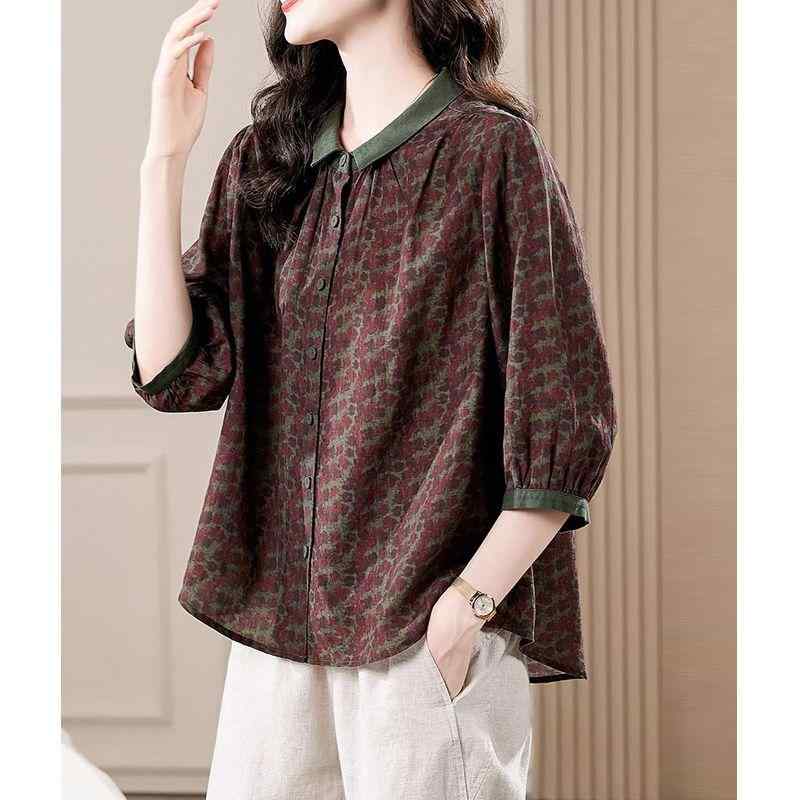 春 コーデ レディース ファッション オシャレ カワイイ シンプル きれいめ ナチュラル 上品カジュアル 婦人服 クラシック ワイド ハイエンド プリント シャツ カバー トップス 夏