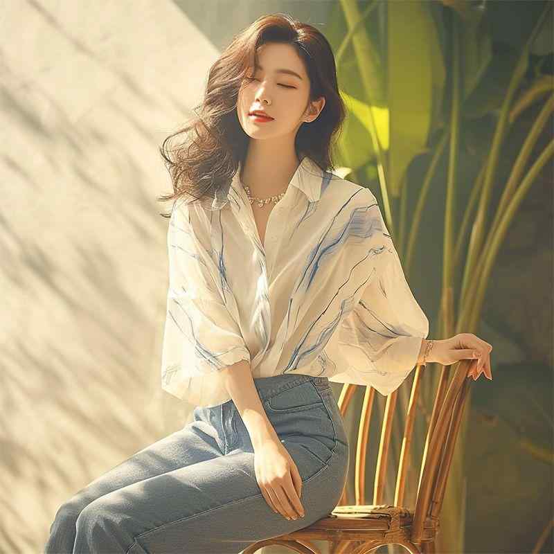 春 コーデ レディース ファッション オシャレ カワイイ シンプル きれいめ ナチュラル 上品カジュアル 婦人服 フレンチ ライト シック シャツ トップス ブルー ストライプ シャツ 夏(4)