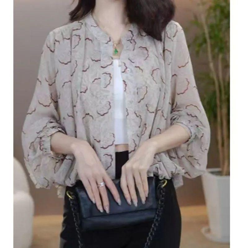 春 コーデ レディース ファッション オシャレ カワイイ シンプル きれいめ ナチュラル 上品カジュアル 婦人服 夏 日焼け防止 プリント 長袖 シャツ カーディガン ジャケット