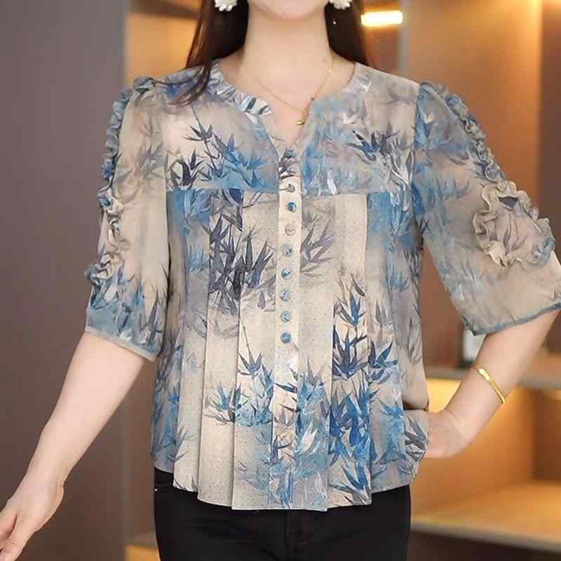 Rakuten - 春 コーデ レディース ファッション オシャレ カワイイ シンプル きれいめ ナチュラル 上品カジュアル 婦人服 シフォンシャツ 夏 プリント スリム カバー トップス シャツ